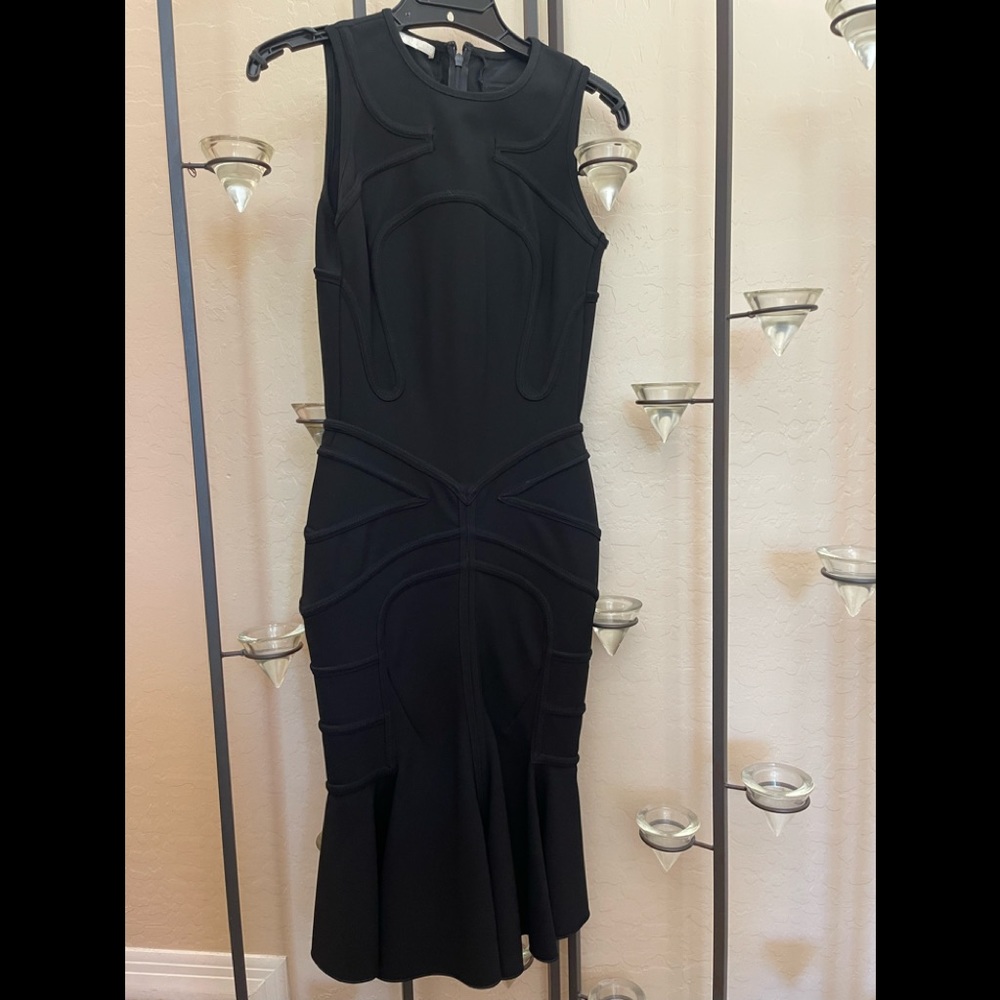 Luxury designer Women’s sleeveless Black body-con dress.
